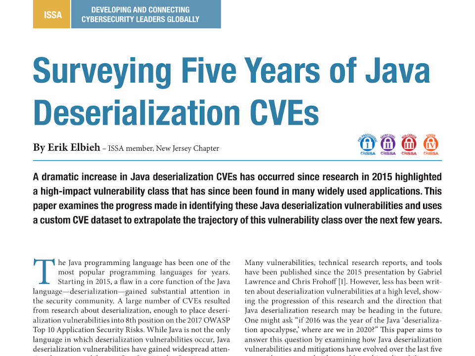 ISSA Oct 2020 journal article